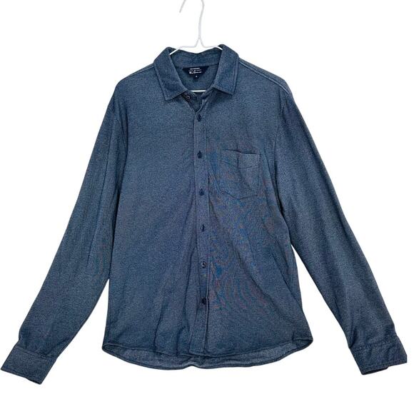 Ben Sherman Solid Knit Button Down Shirt in Heather Navy Blue size Medium - Picture 2 of 7